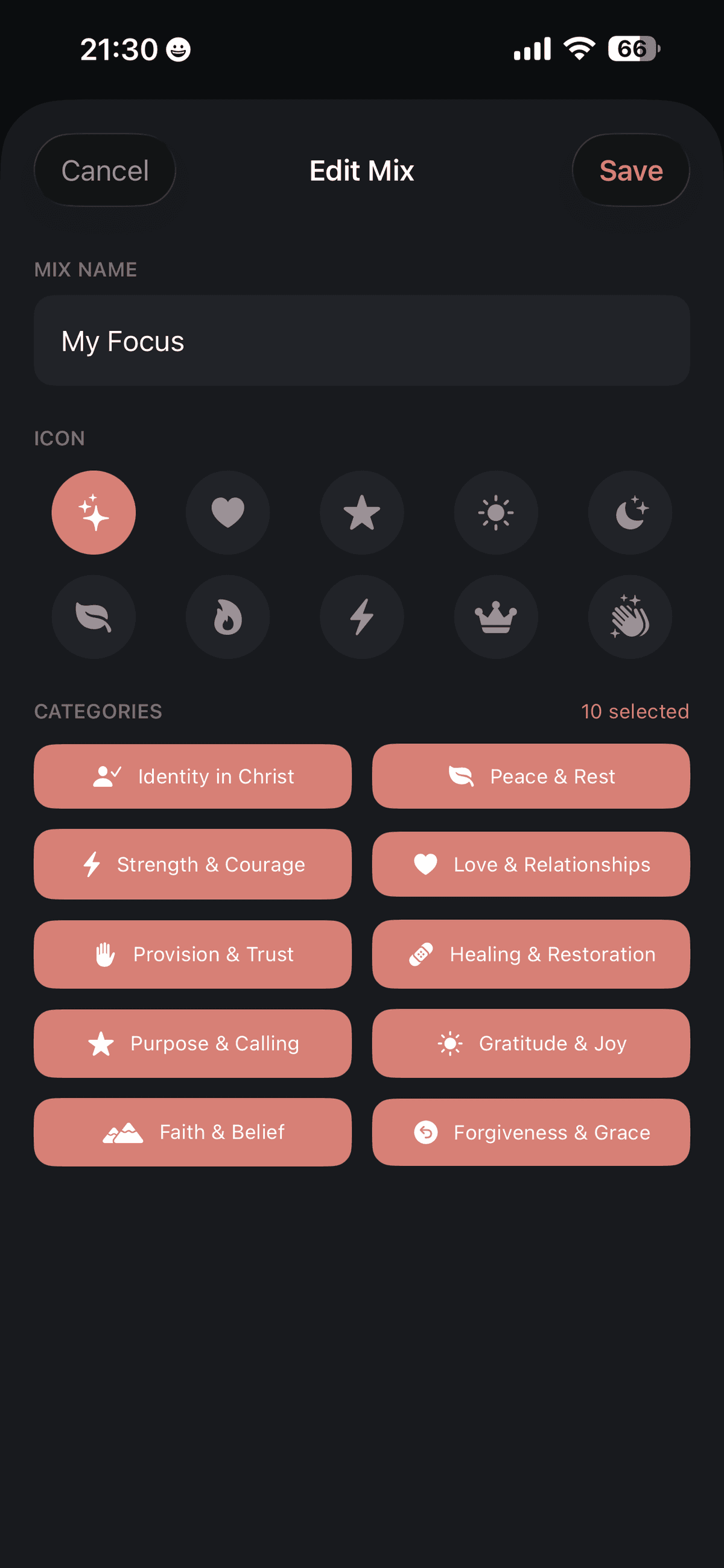 Dove Personalized mixes screen