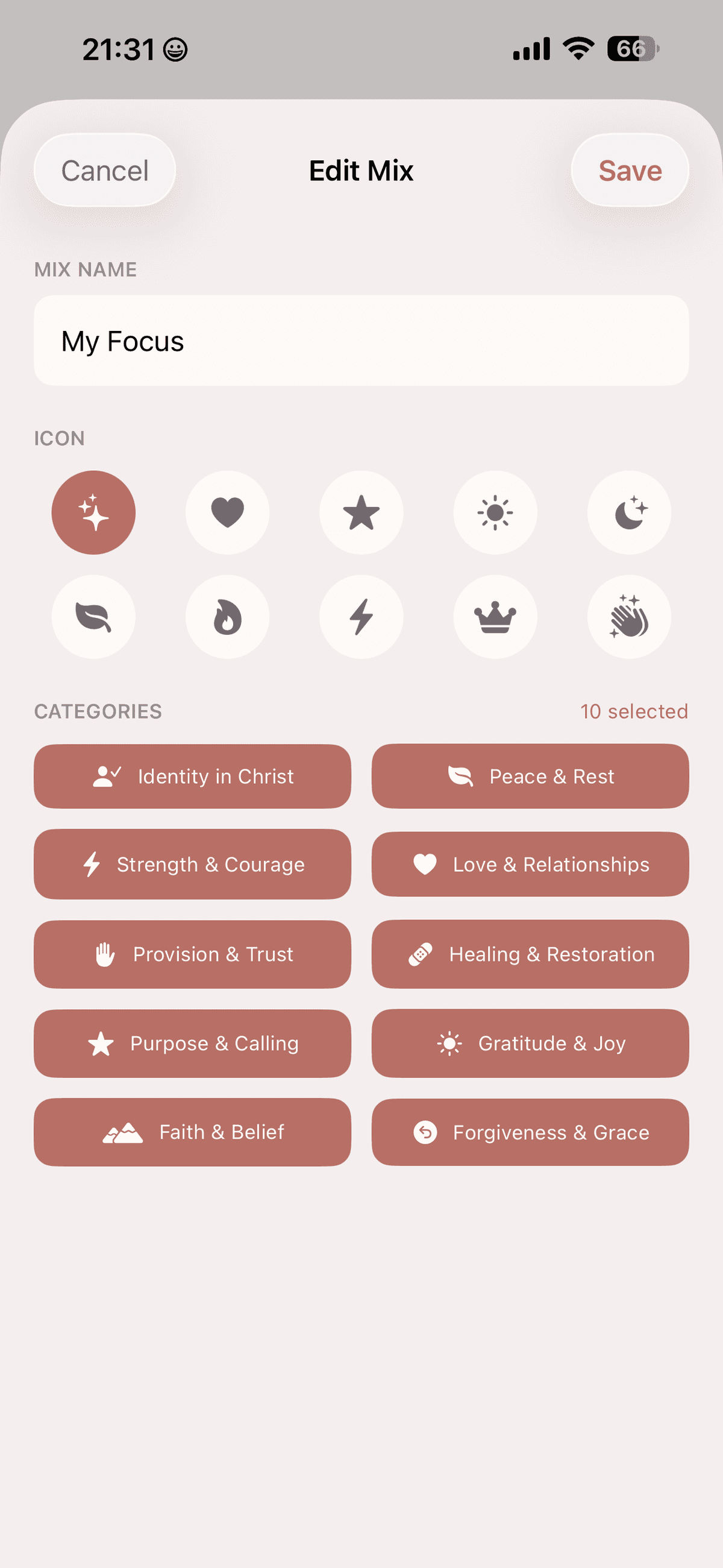 Dove Personalized mixes screen